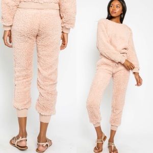 Olivaceous Blush Shearling Sweatshirt and Joggers